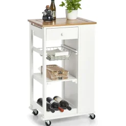 Zeller Küchenrollwagen Bambus/MDF/Metall 50 cm x 37 cm x 86,5 cm Weiß