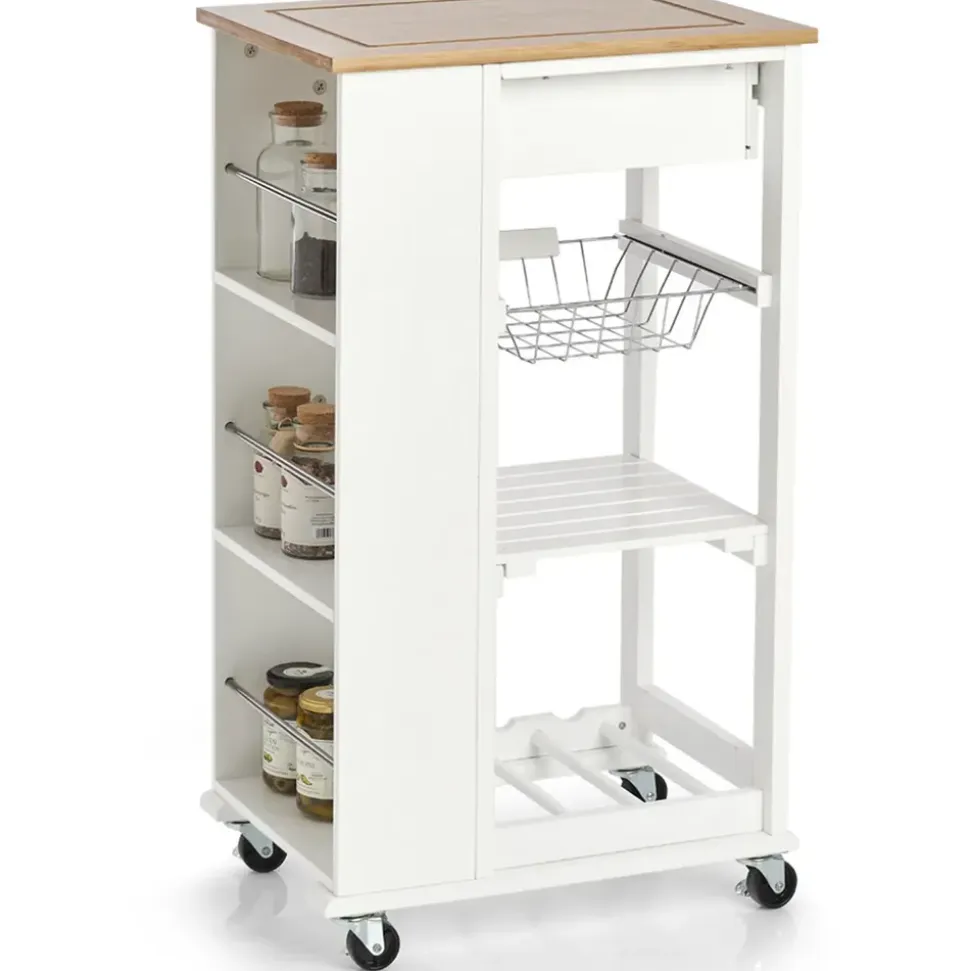 Zeller Küchenrollwagen Bambus/MDF/Metall 50 cm x 37 cm x 86,5 cm Weiß