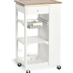 Zeller Küchenrollwagen Bambus/MDF/Metall 50 cm x 37 cm x 86,5 cm Weiß