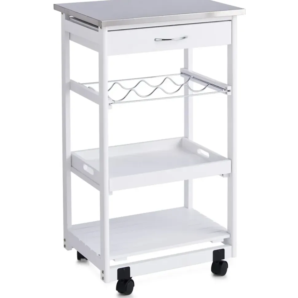 Zeller Küchenrollwagen mit Edelstahltop 82 cm x 37 cm x 47 cm Weiß