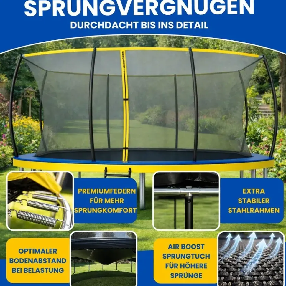 Zero Gravity Gartentrampolin 457 x 305 cm inkl. Leiter und Bodenanker Blau