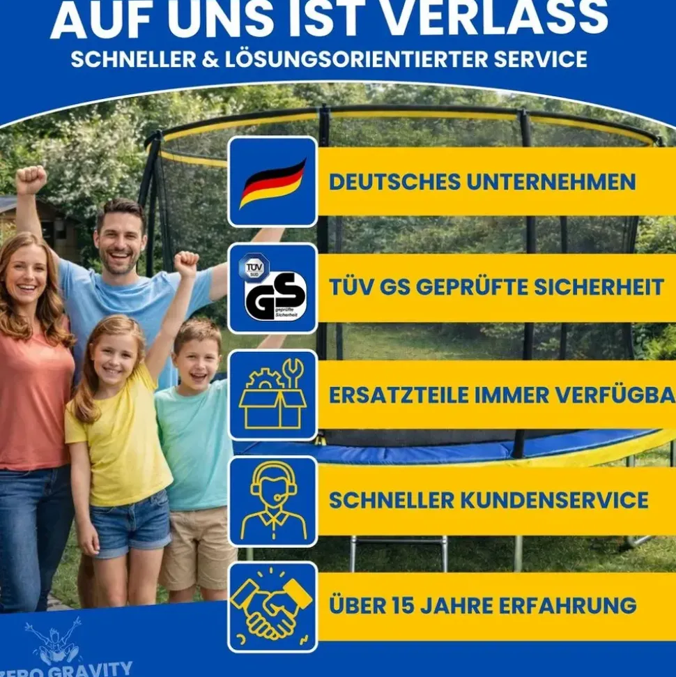 Zero Gravity Gartentrampolin 457 x 305 cm inkl. Leiter und Bodenanker Blau