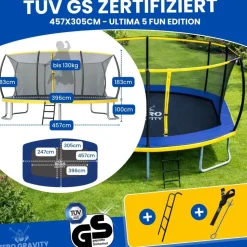 Zero Gravity Gartentrampolin 457 x 305 cm inkl. Leiter und Bodenanker Blau