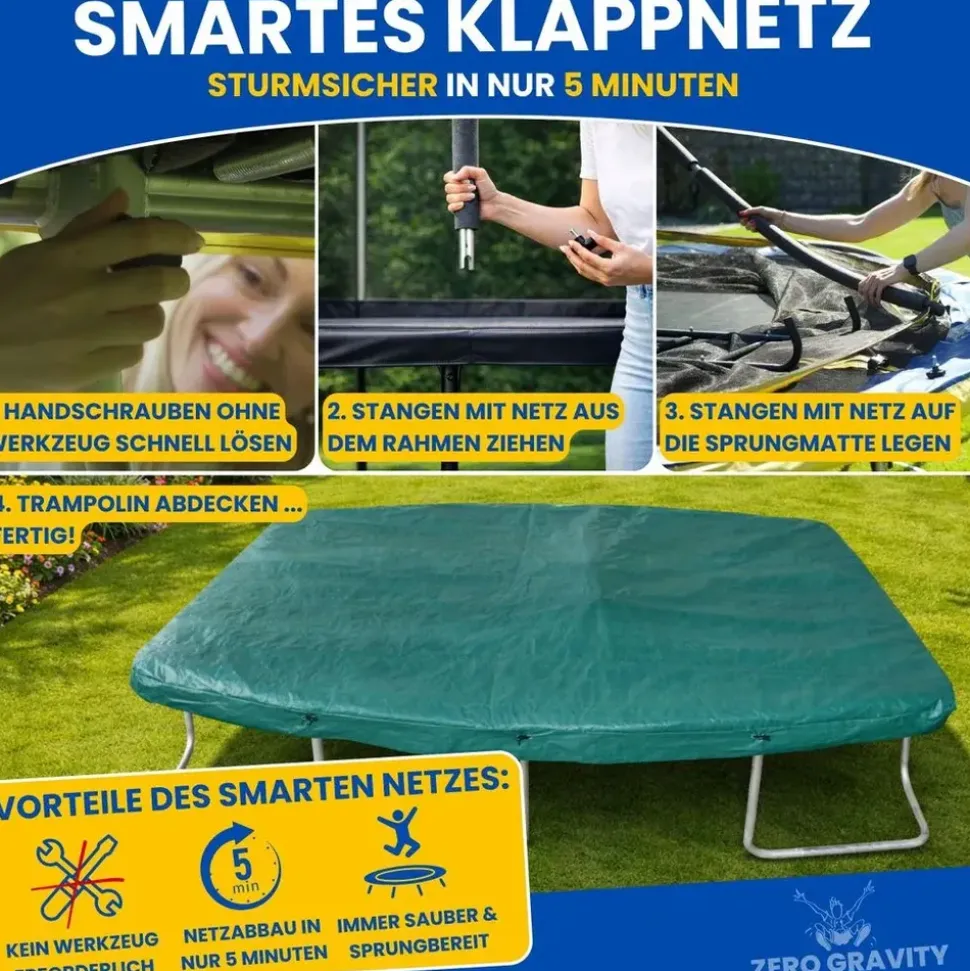Zero Gravity Gartentrampolin 457 x 305 cm inkl. Leiter und Bodenanker Blau